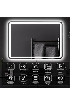Vparty LED Bathroom Mirror with Backlit & Front Lights, Anti-Fog Makeup Mirror, 3 Color Temperature Dimmable Vanity Mirror, Waterproof, Memory Function, Horizontal/Vertical Mount, Modern LED Lighted Wall Mirror, Adjustable Brightness LED Vanity Mirror, Stylish Wall-Mounted Bathroom Mirror, Energy-Efficient LED Mirror for Bathroom (100 X 60 Cm)  - Image 5