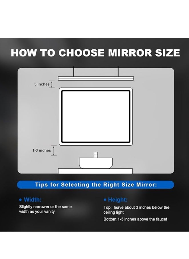 Vparty - LED Bathroom Mirror with Backlit & Front Lights, Anti-Fog Makeup Mirror, 3 Color Temperature Dimmable Vanity Mirror, Waterproof, Memory Function, Horizontal/Vertical Mount, Modern LED Lighted Wall Mirror, Adjustable Brightness LED Vanity Mirror, Stylish Wall-Mounted Bathroom Mirror, Energy-Efficient LED Mirror for Bathroom (100 X 60 Cm) - Image 1