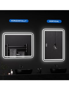 Vparty LED Bathroom Mirror with Backlit & Front Lights, Anti-Fog Makeup Mirror, 3 Color Temperature Dimmable Vanity Mirror, Waterproof, Memory Function, Horizontal/Vertical Mount, Modern LED Lighted Wall Mirror, Adjustable Brightness LED Vanity Mirror, Stylish Wall-Mounted Bathroom Mirror, Energy-Efficient LED Mirror for Bathroom (100 X 60 Cm)  - Image 2