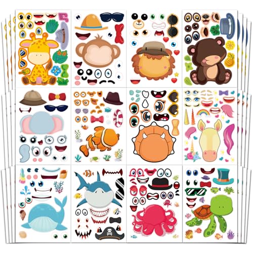 Aowplc 48 Sheets Make-a-Face Animal Stickers Mix and Match for Kids Party Favors Supplies Activities Crafts - Image 1