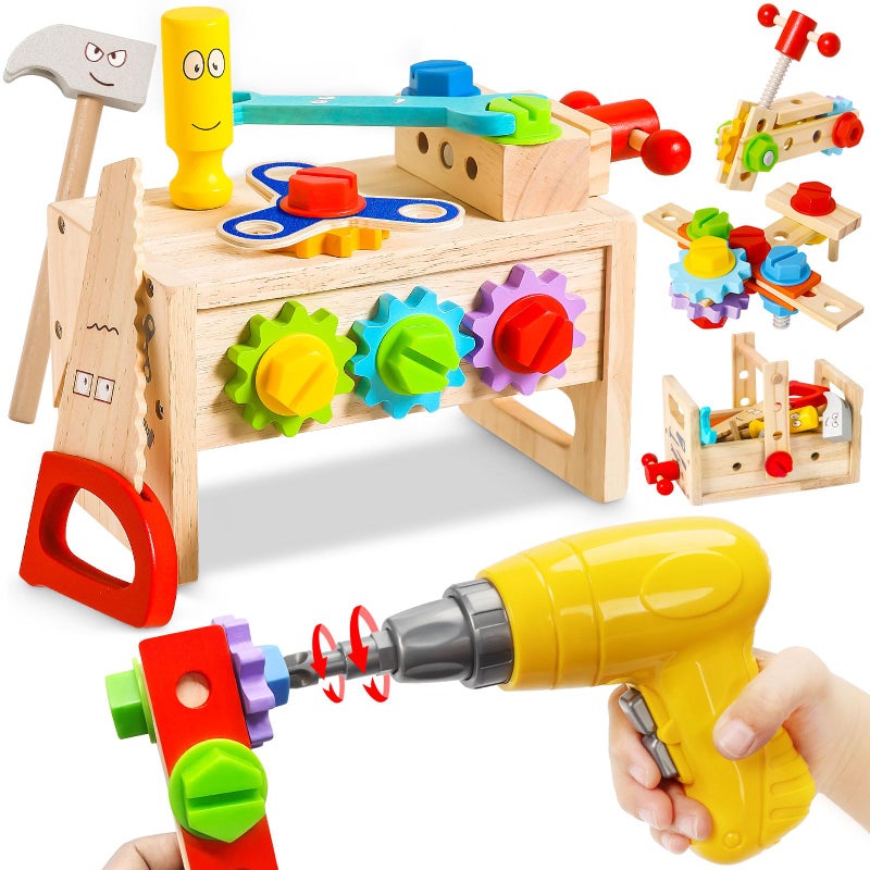 BAODLON Kids Tool Set with Electric Drill 39 Pcs Wooden Toddler Play Tool Bench Kits with Tool Box Montessori STEM Educational Pretend Construction Toy for 3 4 5 6 Year Old Boys Girls Birthday Gifts - Image 3