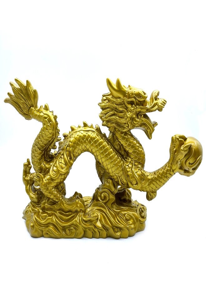 FUNSXBUG Large 13 Inch Chinese Gold Dragon Statue Feng Shui Decor Figurines Sculpture Collectibles for Luck & Success Gold - Image 4