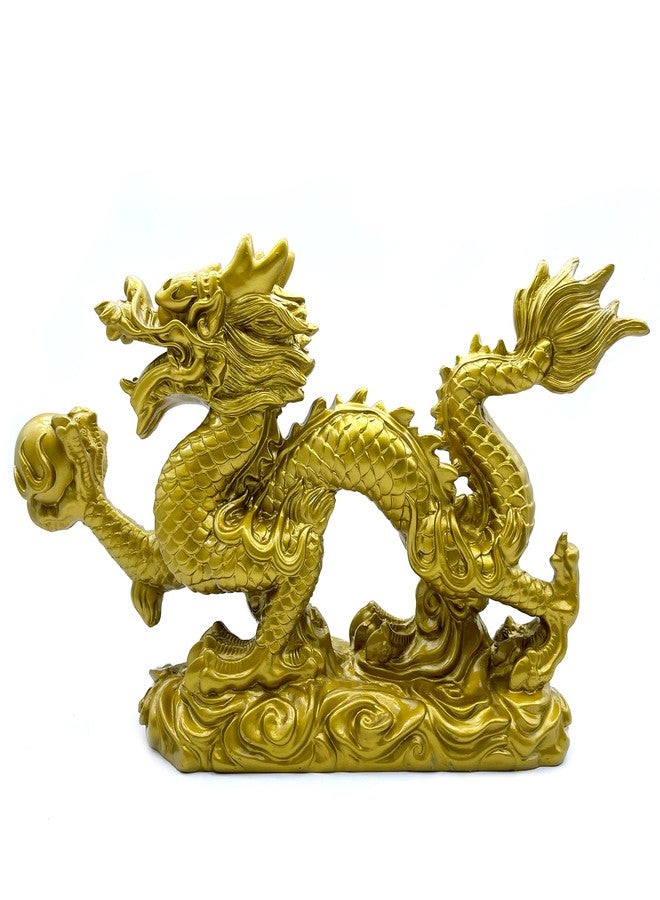 FUNSXBUG Large 13 Inch Chinese Gold Dragon Statue Feng Shui Decor Figurines Sculpture Collectibles for Luck & Success Gold - Image 1