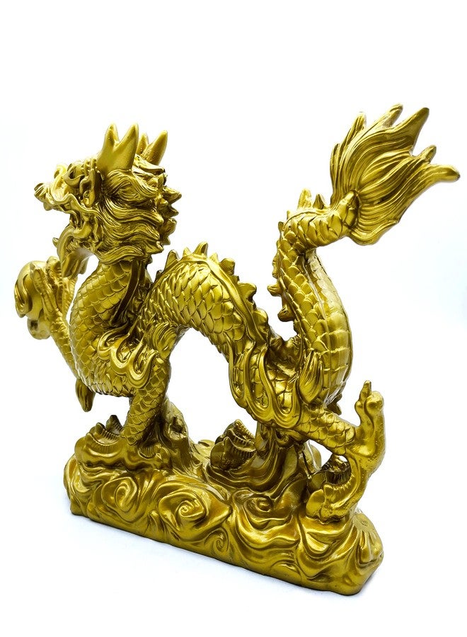FUNSXBUG Large 13 Inch Chinese Gold Dragon Statue Feng Shui Decor Figurines Sculpture Collectibles for Luck & Success Gold - Image 3