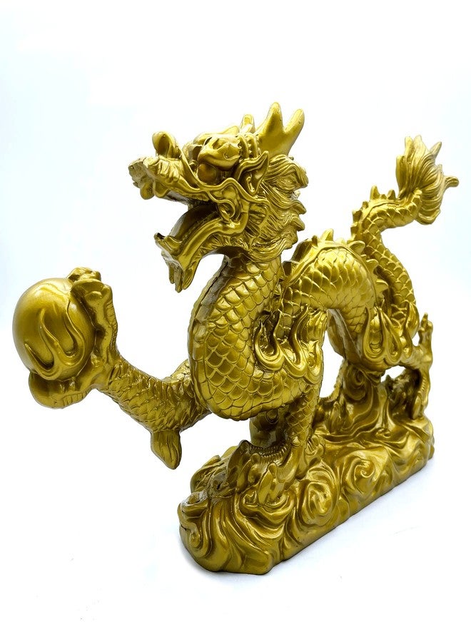 FUNSXBUG Large 13 Inch Chinese Gold Dragon Statue Feng Shui Decor Figurines Sculpture Collectibles for Luck & Success Gold - Image 2