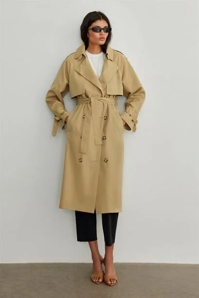 سود كوليكشن Camel Long Cotton Trench Coat