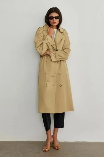 سود كوليكشن Camel Long Cotton Trench Coat