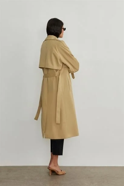 سود كوليكشن Camel Long Cotton Trench Coat