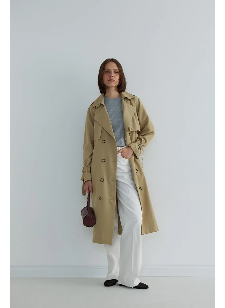 سود كوليكشن Camel Long Cotton Trench Coat