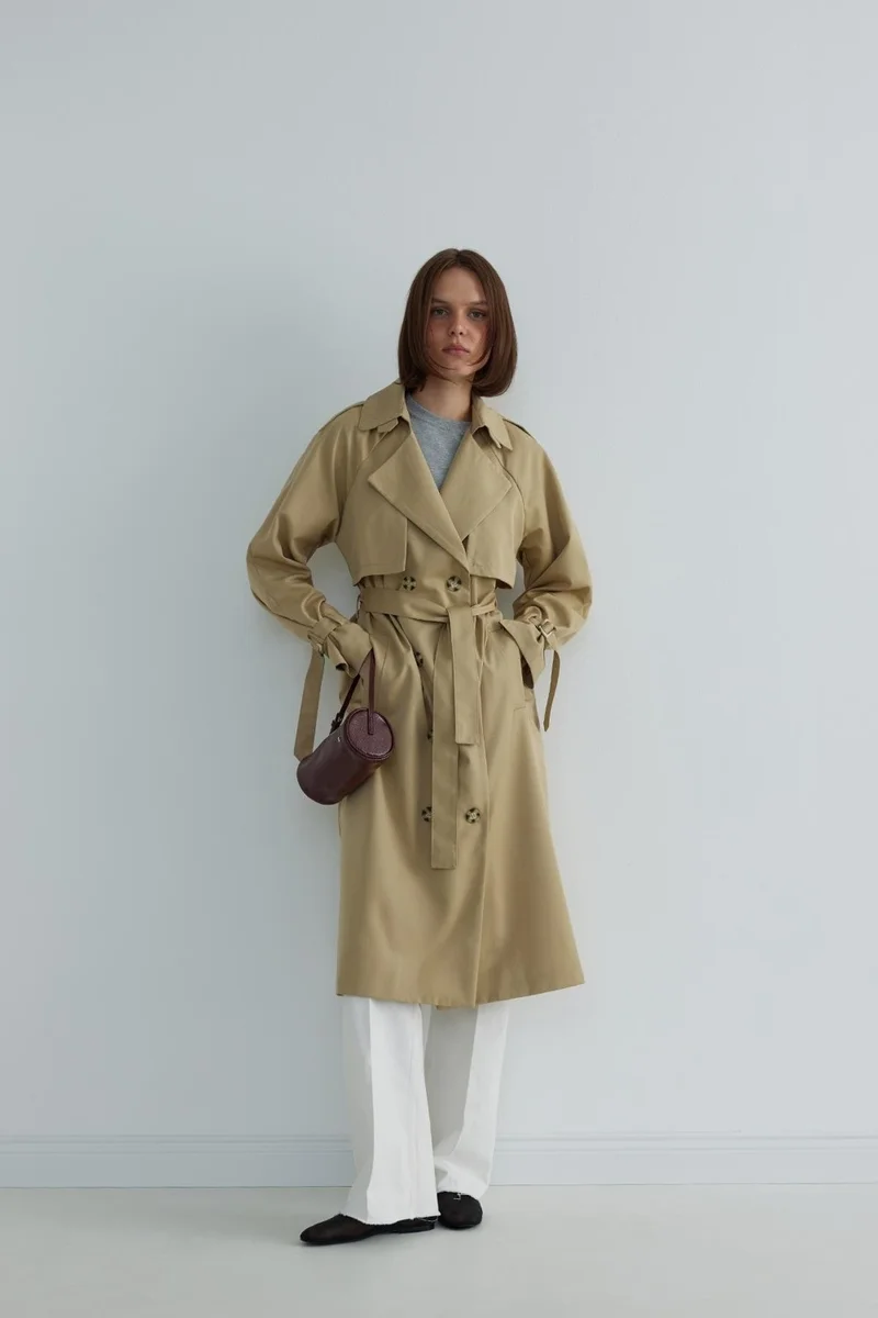 سود كوليكشن Camel Long Cotton Trench Coat