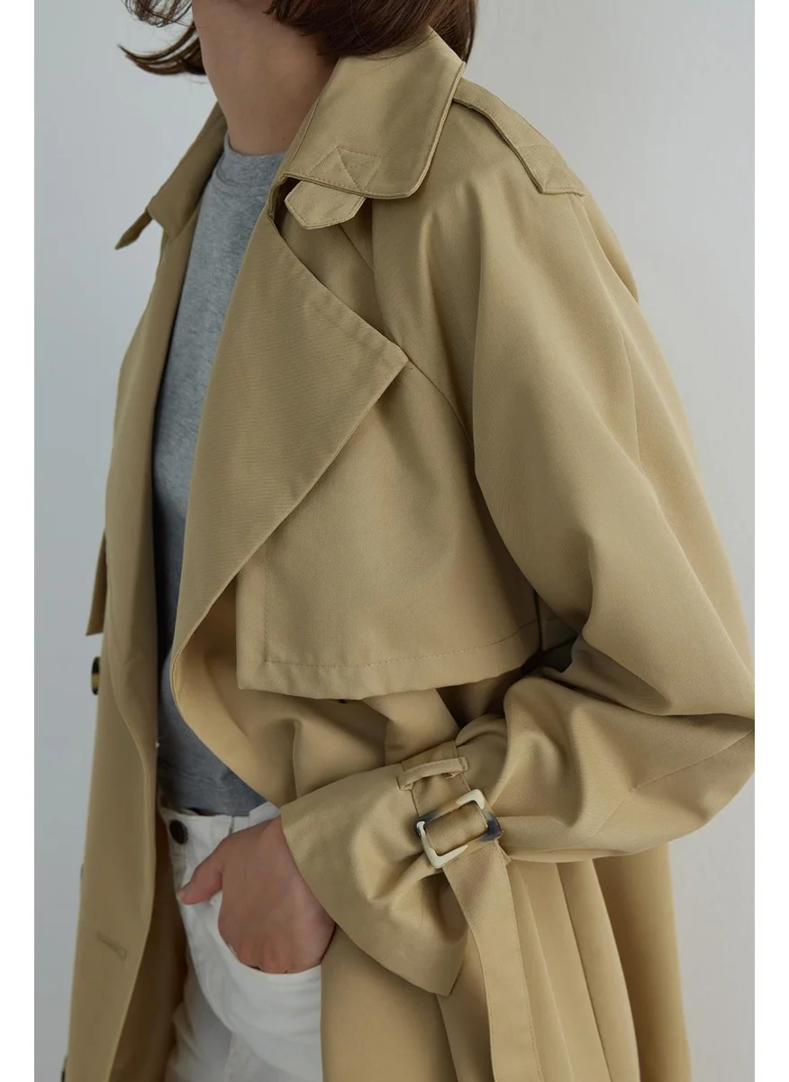 سود كوليكشن Camel Long Cotton Trench Coat