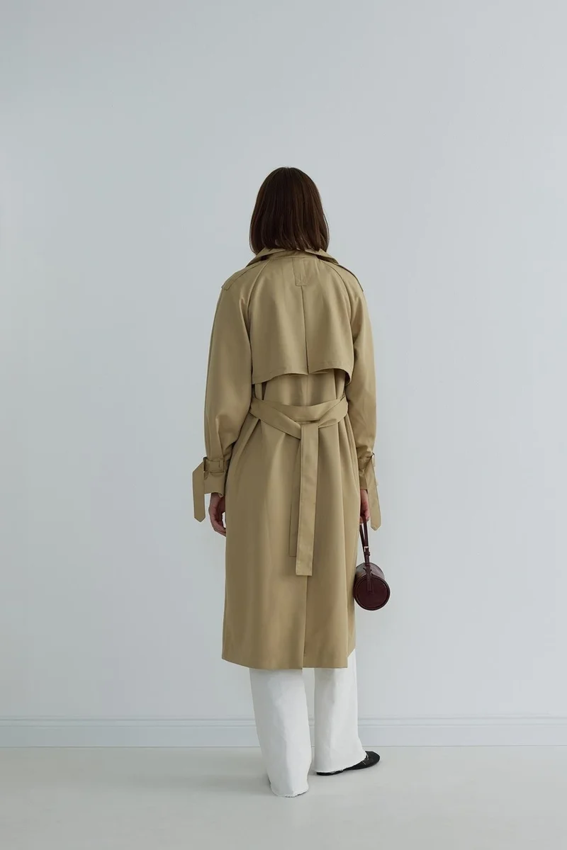 سود كوليكشن Camel Long Cotton Trench Coat
