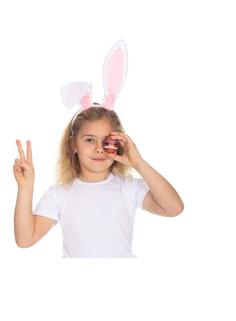 Zikra Bunny Ears Headband Plush Rabbit Ears Headwear- Bunny Girl  Bunny Ear Headband, for Cosplay Party Favor White and Pink Bunny Costume Accessories - Image 4