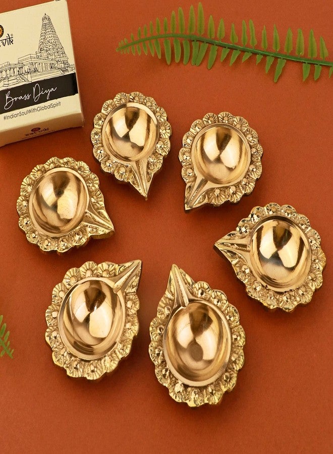 SATVIK STORE Satvik 8 قطع من النحاس Kuber Diya منقوش عليه زهور تصميم Pooja Diwali Home Mandir Decor Oil Lamp Kutthu Vilakku Nilakku Lakshmi Pujan Deepak Deepam Tea Light حامل Dia Indian Housewarming Return Gift Item - Image 1