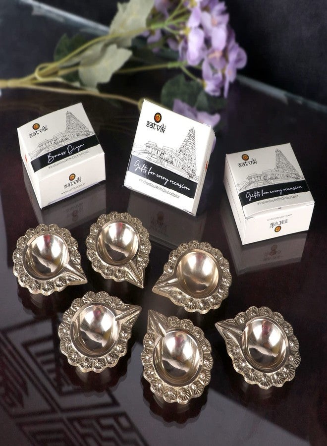 SATVIK STORE Satvik 8 قطع من النحاس Kuber Diya منقوش عليه زهور تصميم Pooja Diwali Home Mandir Decor Oil Lamp Kutthu Vilakku Nilakku Lakshmi Pujan Deepak Deepam Tea Light حامل Dia Indian Housewarming Return Gift Item - Image 2
