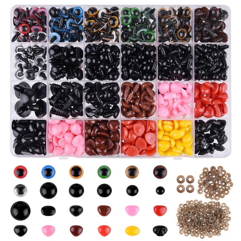 ASTARON 1028Pcs Safety Eyes and Noses Kit with Washers for Crochet Toys Doll Plush Animal Craft Making Assorted Sizes6mm15mm