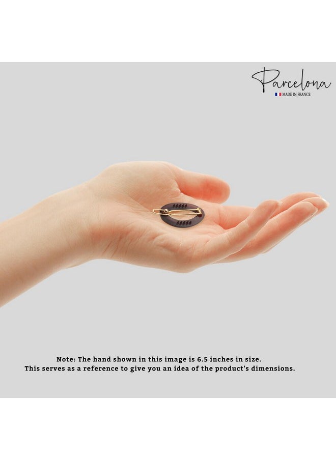 Parcelona - Parcelona French Eggie Oval Shell Black Mini Celluloid Acetate Side Slide Barrette Snap on Hair Clips - 4 Pieces - Image 1