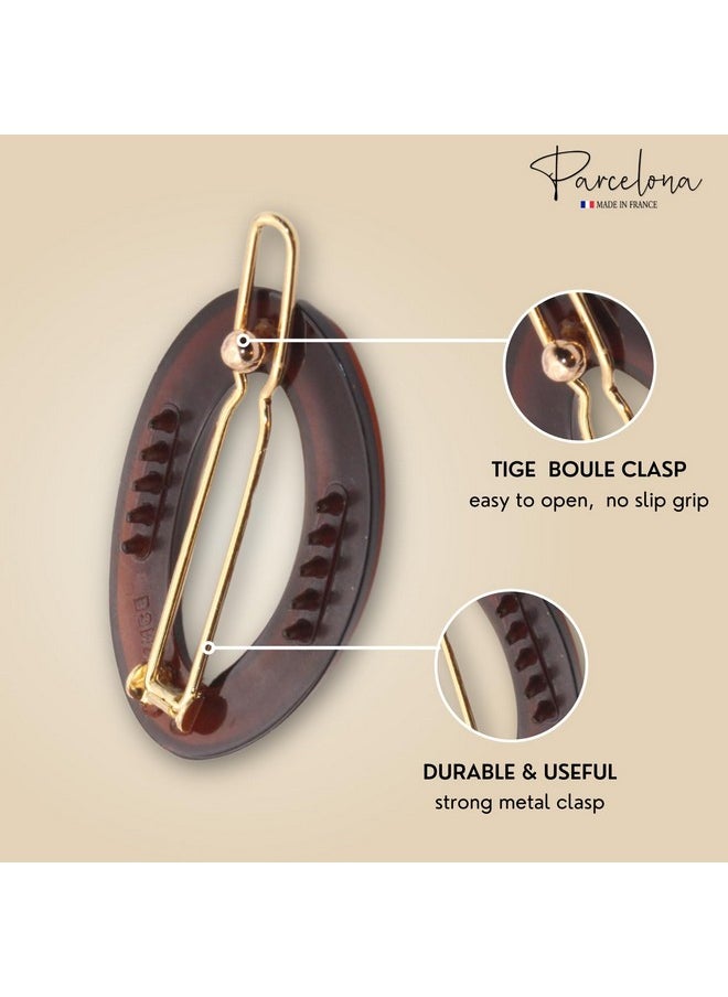 Parcelona - Parcelona French Eggie Oval Shell Black Mini Celluloid Acetate Side Slide Barrette Snap on Hair Clips - 4 Pieces - Image 1