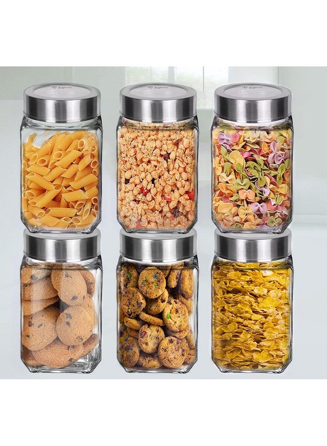 Brezzycloud Piraml Glass Cubical Square Transparent Glass Jars & Containers for Kitchen Pantry, Masala, Honey, Jams, Pickles, Cookies, Dry Fruits, Coffee Beans Storage with Lid (300ml, Set Of 6) - Image 1