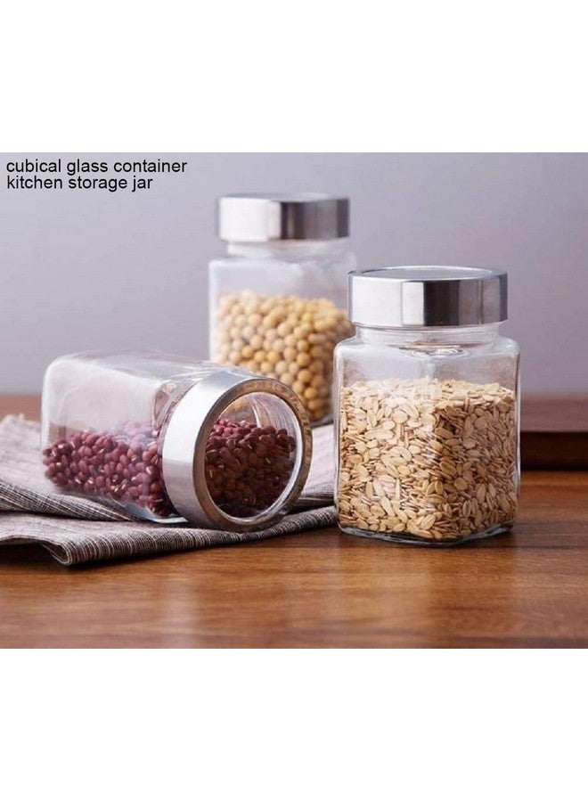 Brezzycloud Piraml Glass Cubical Square Transparent Glass Jars & Containers for Kitchen Pantry, Masala, Honey, Jams, Pickles, Cookies, Dry Fruits, Coffee Beans Storage with Lid (300ml, Set Of 6) - Image 3