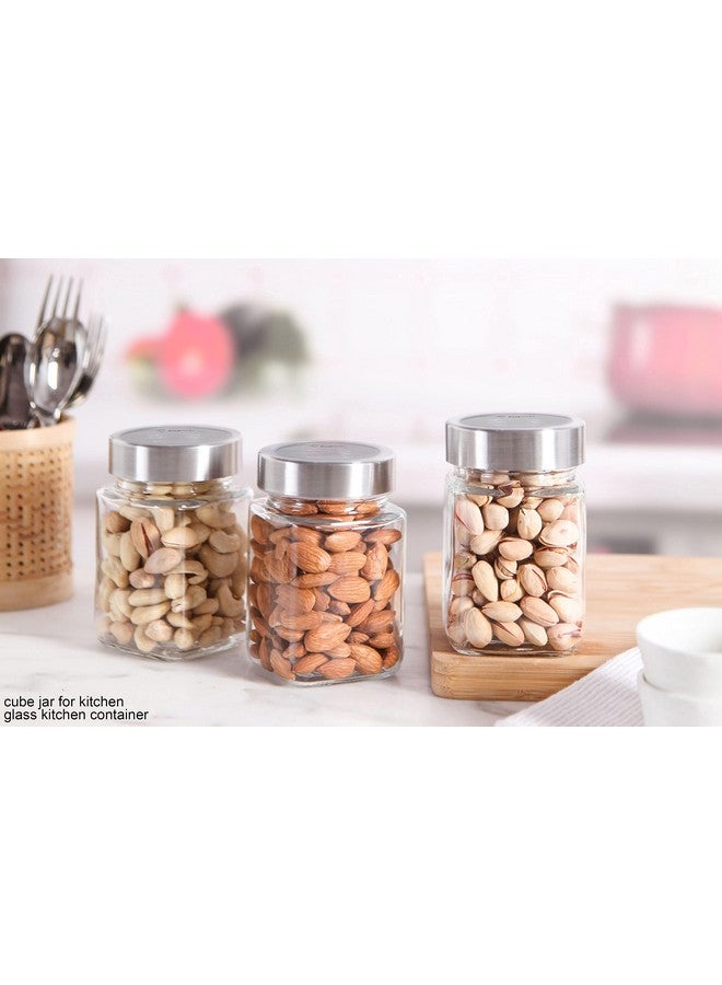 Brezzycloud Piraml Glass Cubical Square Transparent Glass Jars & Containers for Kitchen Pantry, Masala, Honey, Jams, Pickles, Cookies, Dry Fruits, Coffee Beans Storage with Lid (300ml, Set Of 6) - Image 4