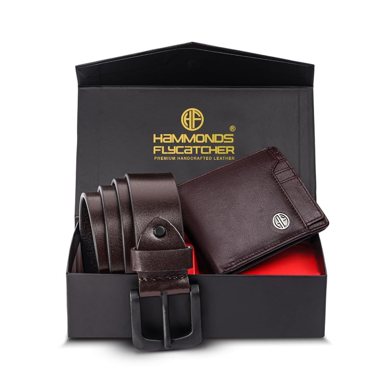 HAMMONDS FLYCATCHER Men's Genuine Leather Belt Wallet Combo, Valentine's Gift for Boyfriend and Husband, Birthday Gift for Boyfriend Unique, Leather Wallet & Belt Combo, Gifting Idea for Friend,Brown - Image 1