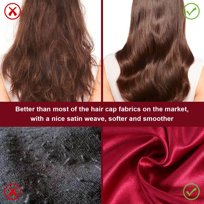 LEADUWAY 4Pcs Satin Bonnet Silk Bonnet, Hair Bonnet for Sleeping, Elastic Wide Band Silk Sleep Cap, Soft and Breathable (Black Red Purple Gold) - Image 4