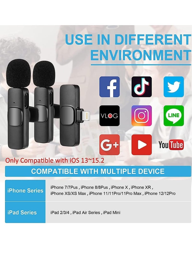 Wireless Lavalier Microphone for iPhone & iPad – Plug-and-Play Dual Mic System for Video Recording, Interviews, and Vlogs - Image 2