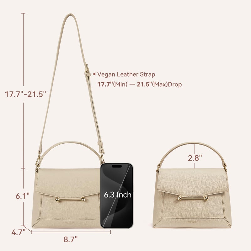 BOSTANTEN Crossbody Bags for Women Vegan Leather Small Purse with Top Handle Shoulder Handbags for Everyday Use, Nude - Image 4