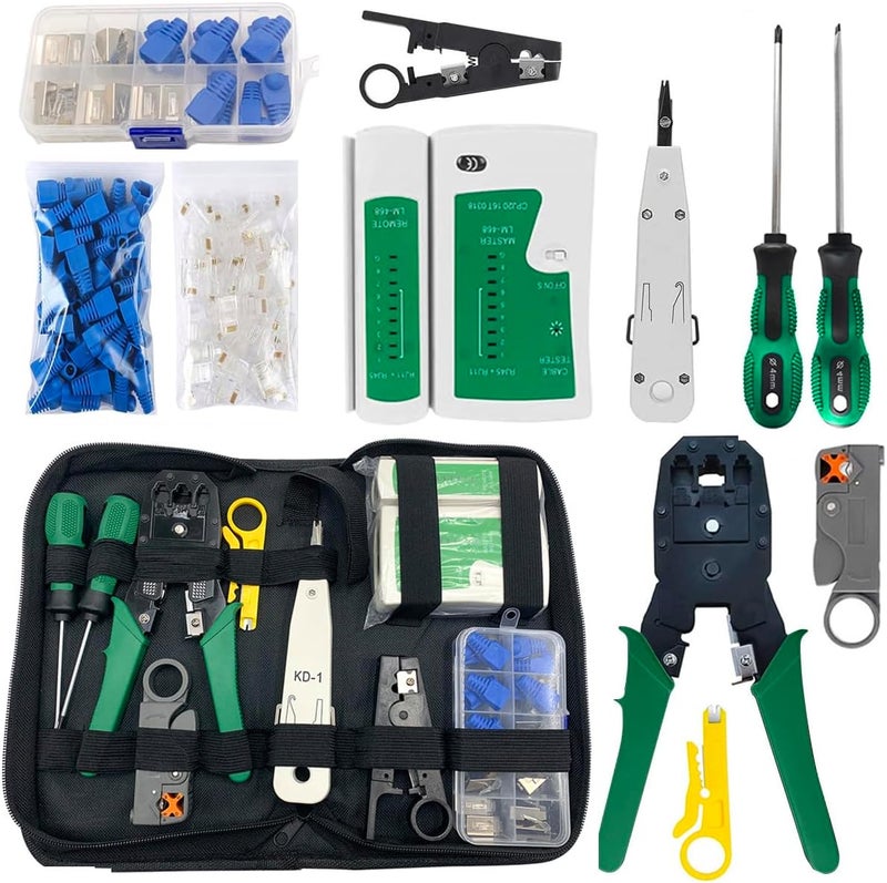 Cestbella Crimping Tool Kit RJ11/RJ12/CAT5/CAT6/Cat5e Professional Computer Maintenance Lan Cable Tester Network Repair Tool Set Electrical Wire Crimper Stripper Cutter Screwdriver Crystal Connector Storage Bag - Image 1