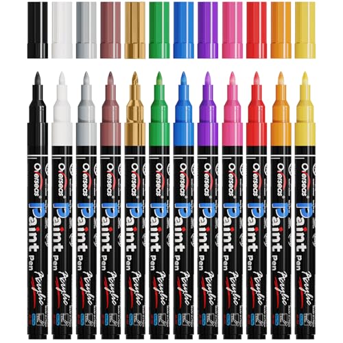 Overseas Acrylic Paint Markers Extra Fine Tip - 12 Colors Permanent Markers Acrylic Paint Pens, Waterproof Coloring Marker Pen for Wood, Metal, Rock, Plastic, Glass, Canvas, Plastic, Fabric - Image 1