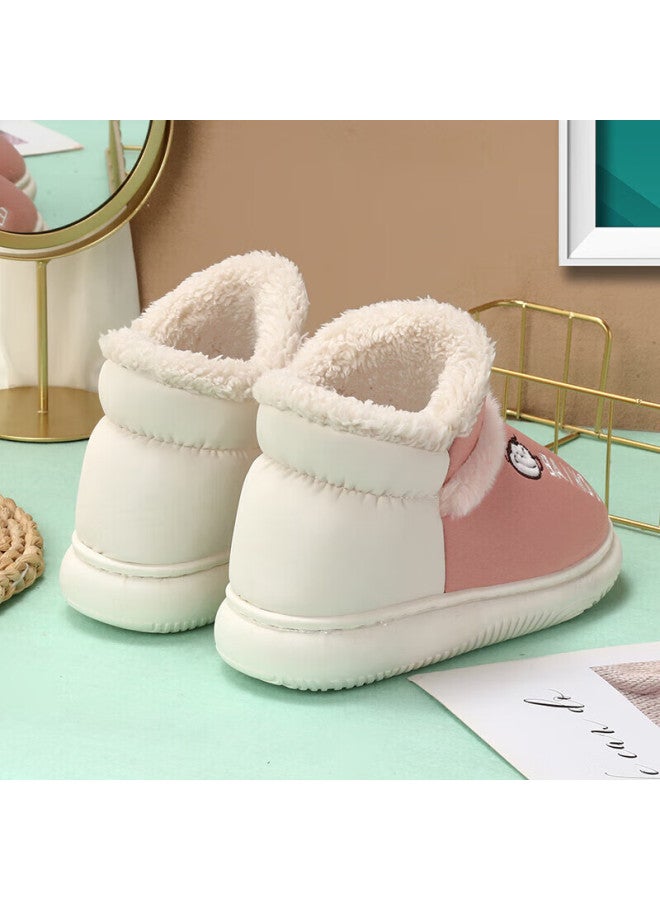 Baihou Pu Leather High-top Cotton Slippers For Men And Women, Closed-back Home Couple Style Plush Warm Cotton Shoes, Purple-pink, Size 36-37 - Image 4