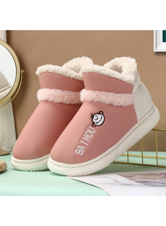 Baihou Pu Leather High-top Cotton Slippers For Men And Women, Closed-back Home Couple Style Plush Warm Cotton Shoes, Purple-pink, Size 36-37 - Image 3