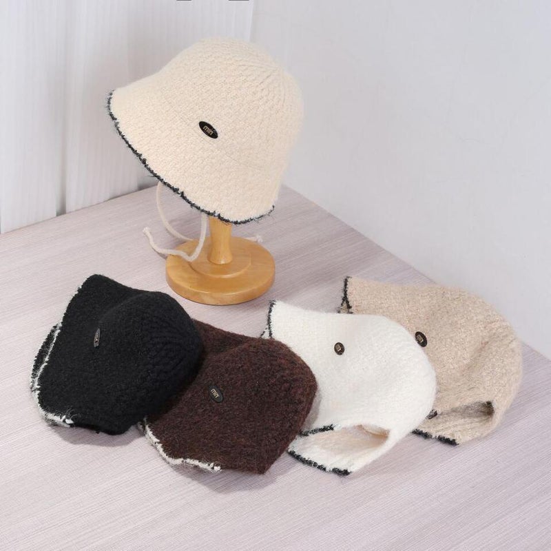 Knit Hat Women Autumn Winter Drawstring Go Game Plaid Hat - Image 2