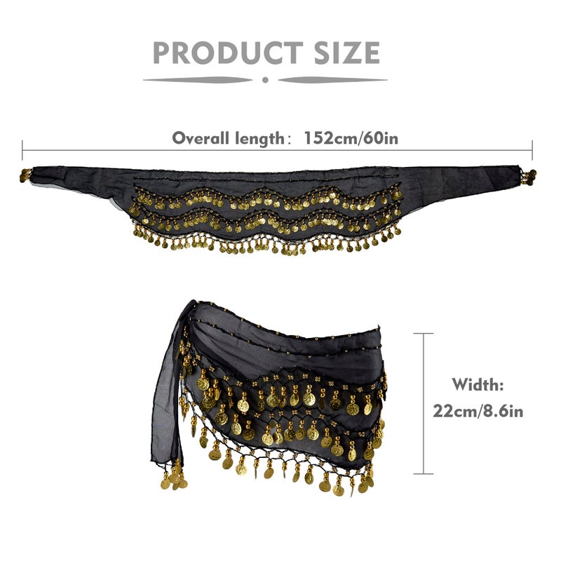 MOLFUJ Belly Dance Hip Scarf with 128 Gold Coins, Belly Dancer Belt Scarf Skirt for Women - Image 3
