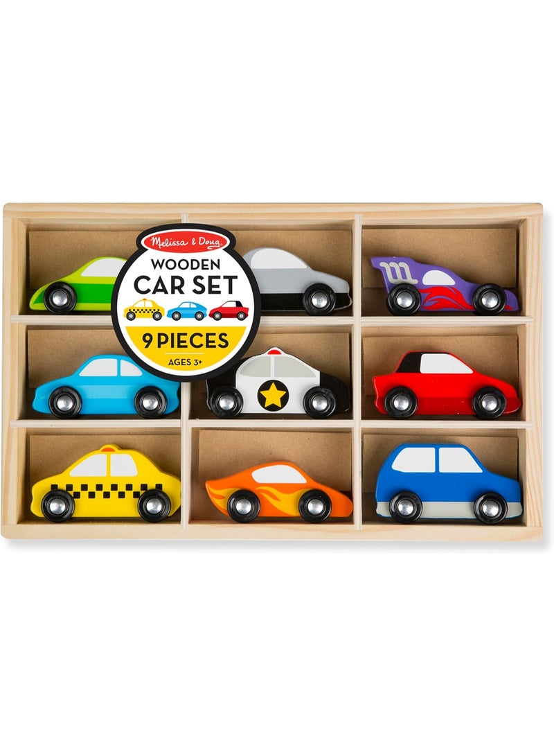 Melissa & Doug Wooden Car Set – 9-Piece Wooden Vehicles with Storage Tray, Ages 3+ - Image 1