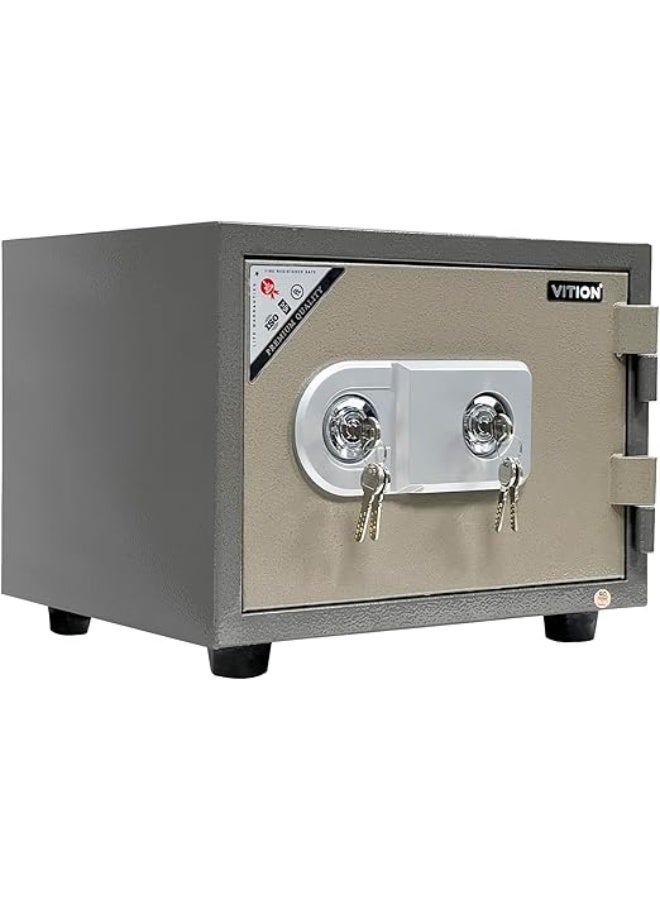 VITION Wide Fireproof Safe Box with Dual Key Operated Lock for Passport Cash Jewelries Home Office (Size 33x42x35cm, 42kg) Grey/Beige
