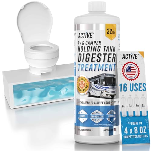Active علاج خزان الصرف الأسود للـ RV - 16 علاج لمحلل النفايات لخزان الاحتفاظ، خزان المياه الرمادية في الـ RVs، المخيمات والقوارب - منظف حساس مرحاض المخيم، مزيل الروائح، 32 أونصة - صنع في الولايات المتحدة الأمريكية - Image 1