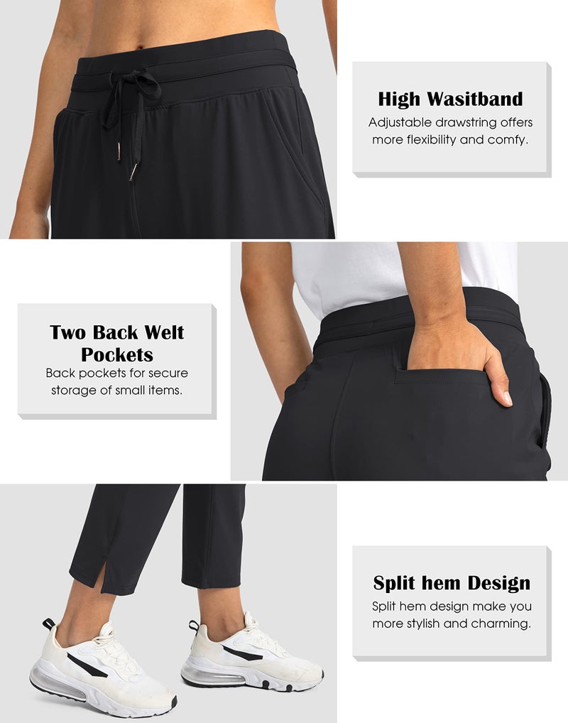 Soothfeel Women's Pants with 4 Pockets 7/8 Stretch High Waisted Sweatpants Travel Athletic Work Golf Pants for Women(Black, Large) - Image 5