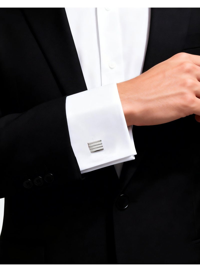HomeNoor Silver Textured Striped Cufflinks, Elegant Formal French Cufflinks for Business, Wedding and Daily Wear, Stylish Shirt Cuff Links for Special Events, Perfect Gift Idea for Men & Women - Image 3