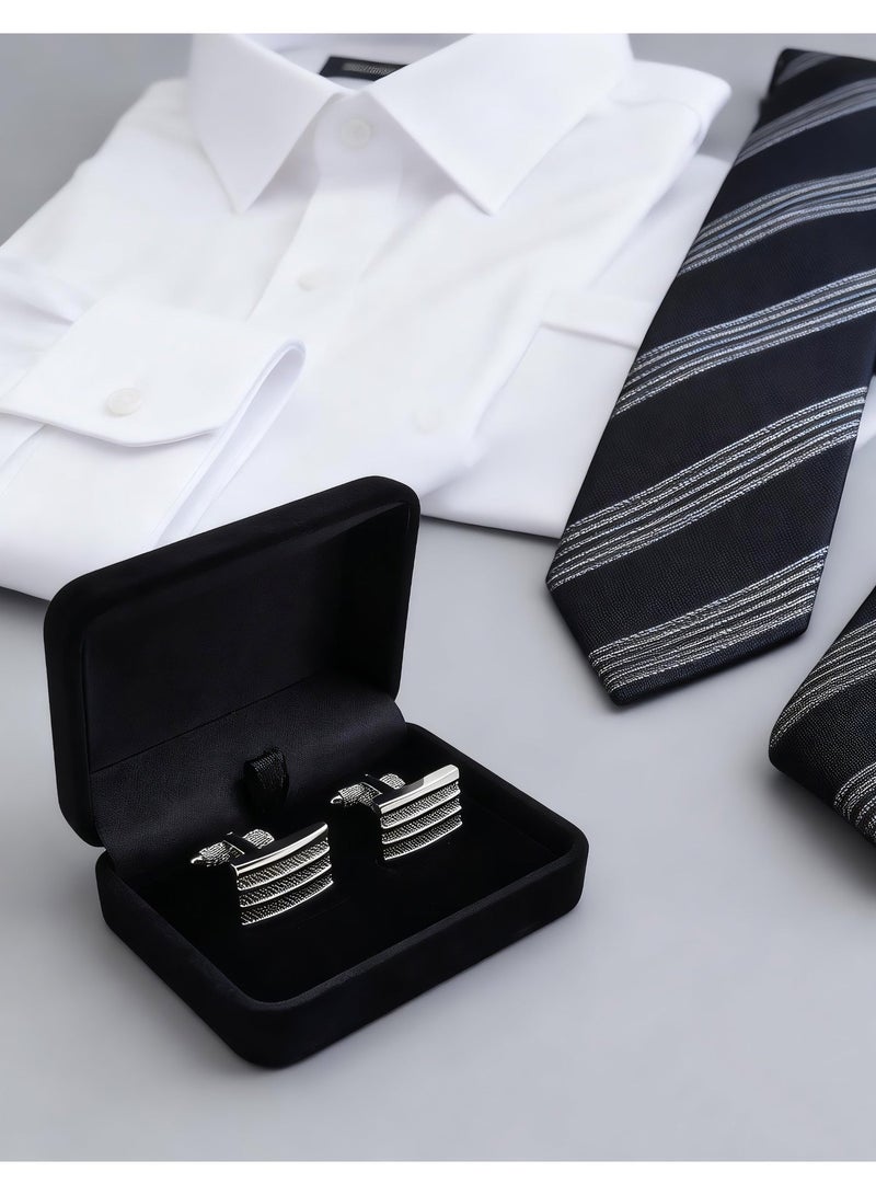HomeNoor Silver Textured Striped Cufflinks, Elegant Formal French Cufflinks for Business, Wedding and Daily Wear, Stylish Shirt Cuff Links for Special Events, Perfect Gift Idea for Men & Women - Image 4
