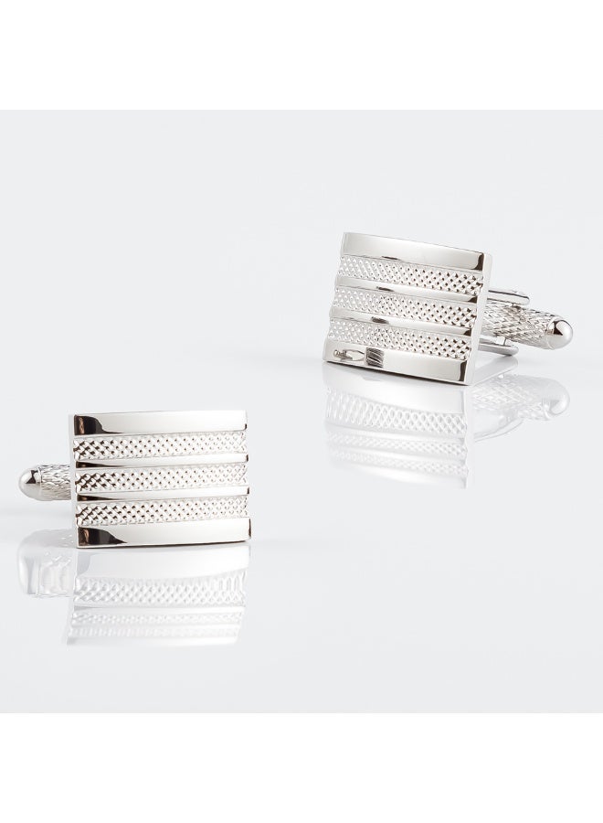 HomeNoor Silver Textured Striped Cufflinks, Elegant Formal French Cufflinks for Business, Wedding and Daily Wear, Stylish Shirt Cuff Links for Special Events, Perfect Gift Idea for Men & Women - Image 1
