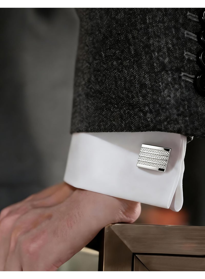 HomeNoor Silver Textured Striped Cufflinks, Elegant Formal French Cufflinks for Business, Wedding and Daily Wear, Stylish Shirt Cuff Links for Special Events, Perfect Gift Idea for Men & Women - Image 4