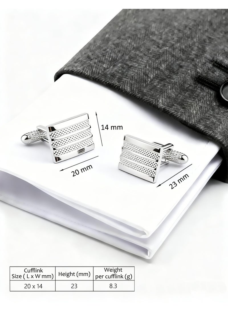 HomeNoor Silver Textured Striped Cufflinks, Elegant Formal French Cufflinks for Business, Wedding and Daily Wear, Stylish Shirt Cuff Links for Special Events, Perfect Gift Idea for Men & Women - Image 2