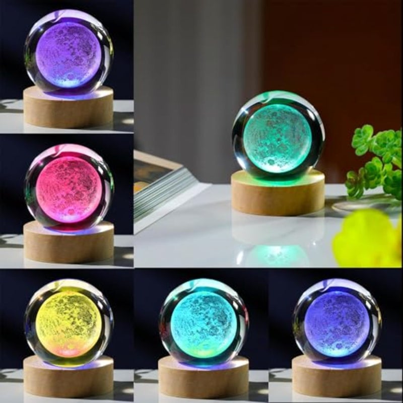 3D Moon Crystal Ball with LED Stand, Remote Control, 16 Colors Change, Moon Figurine Glass Sphere Lamp Night Light Gifts for Women 80mm - Image 4