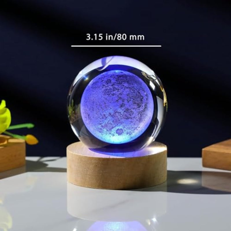 3D Moon Crystal Ball with LED Stand, Remote Control, 16 Colors Change, Moon Figurine Glass Sphere Lamp Night Light Gifts for Women 80mm - Image 5