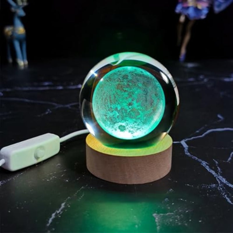 3D Moon Crystal Ball with LED Stand, Remote Control, 16 Colors Change, Moon Figurine Glass Sphere Lamp Night Light Gifts for Women 80mm - Image 2