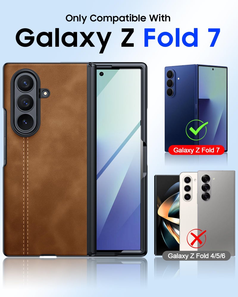 oupeigar for Samsung Galaxy Z Fold 7 Case with Privacy Screen Protector & Hinge Protection, Wireless Charging, Ultra Thin Stylish Leather Matte PC Durable Shockproof Cover Phone Case for Fold 7-Brown - Image 2