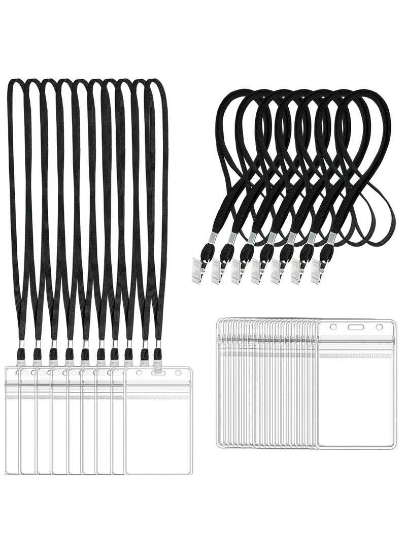 10 pieces of vertical ID card nameplate badge with hanging rope, waterproof plastic transparent badge clip, can be sealed zipper card bag, suitable for school business office and school staff - Image 1