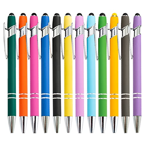 PASISIBICK 12 Pieces Ballpoint Pen with Stylus Tip, Metal, 2 in 1 Stylus Ballpoint Pen 1.0 mm Black Ink (Pack of 12) for Smartphone, Tablet - Image 1